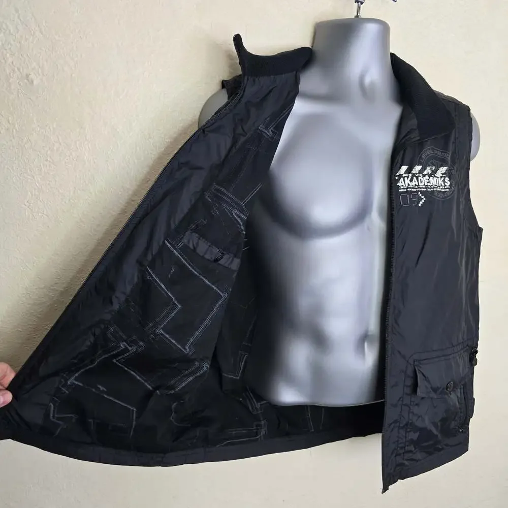 Akademiks Men's Graphic Print Tactical Ranger Style Vest Black Size XL